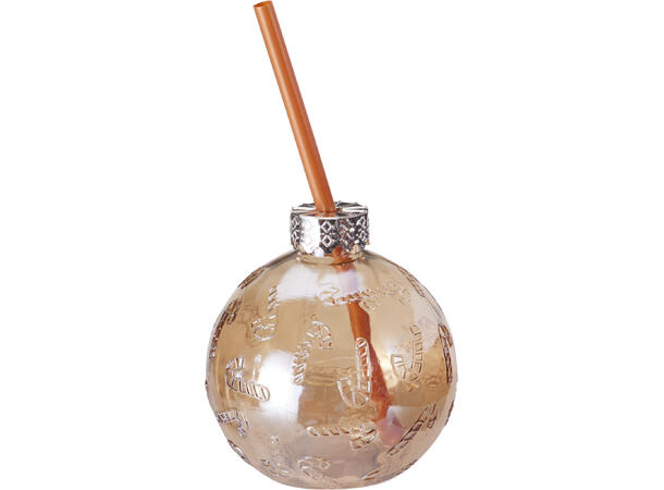 Glass julekule 330ml 9,7x9,7x10,5cm 3ass Vekt: 210g Med sugerør 