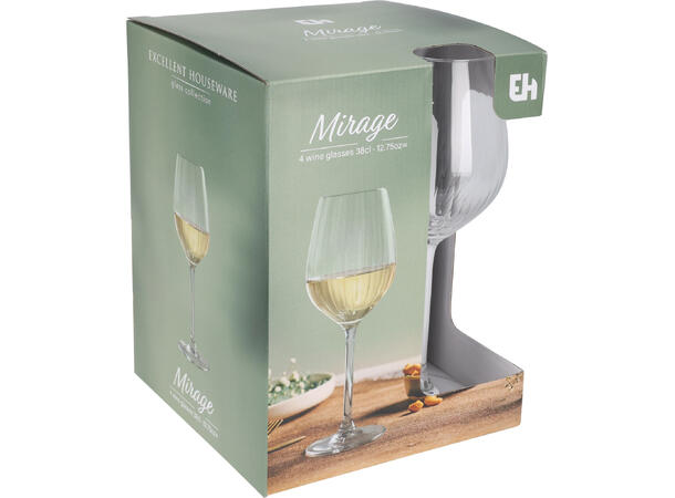 Glass stripet vinglass 6x22cm 380ml 4stk Gaveeske 