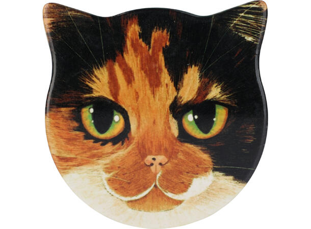 Glassbrikke keramikk/kork Katt 11cm 4stk Inkludert holder i metall 