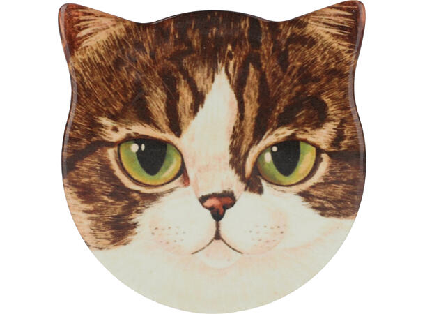 Glassbrikke keramikk/kork Katt 11cm 4stk Inkludert holder i metall 