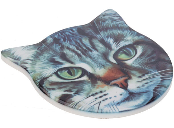 Glassbrikke keramikk/kork Katt 11cm 4stk Inkludert holder i metall 