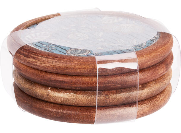 Glassbrikke mangotre blå dekor Ø10cm 4st 