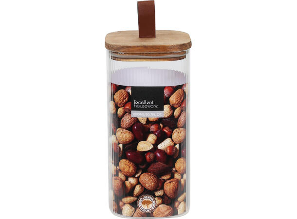 Glasskrukke m/lokk 1500ml 10,5x20,5cm Akasiatre m/silikonring Vekt:410gram 