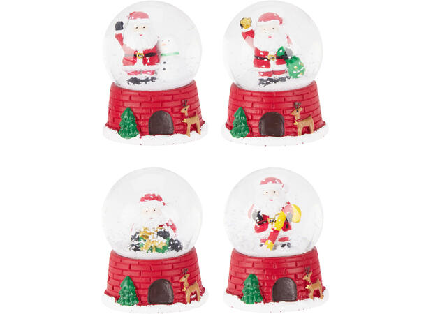 Glasskule m/snø nisse h:8cm 4ass Display 12 stk assortert 