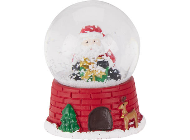 Glasskule m/snø nisse h:8cm 4ass Display 12 stk assortert 