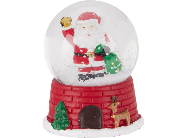 Glasskule m/snø nisse h:8cm 4ass Display 12 stk assortert 