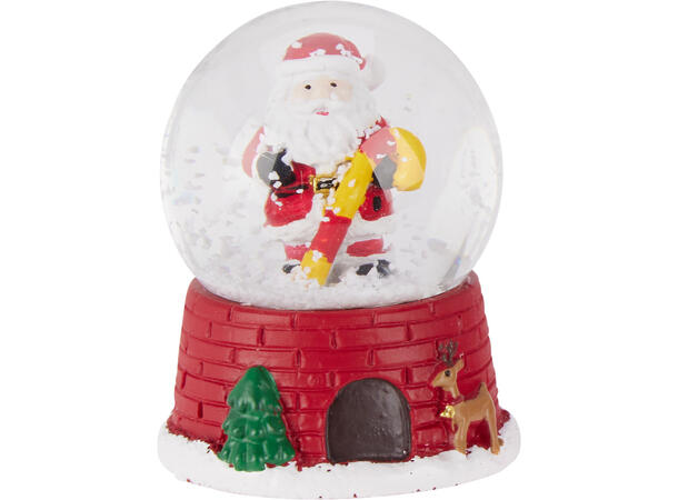 Glasskule m/snø nisse h:8cm 4ass Display 12 stk assortert 