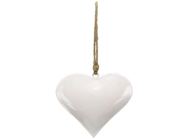 Hjerte hvit metall m/tau 10cm Forpk 12stk 