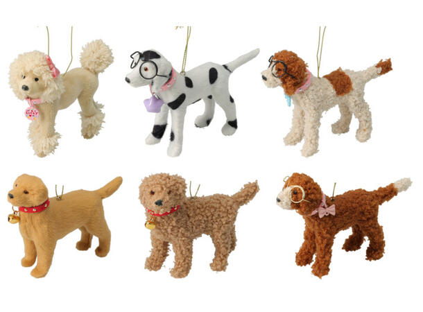 Hund henge PP m/stoff ca10cm 6ass Display med 24 stk assortert 