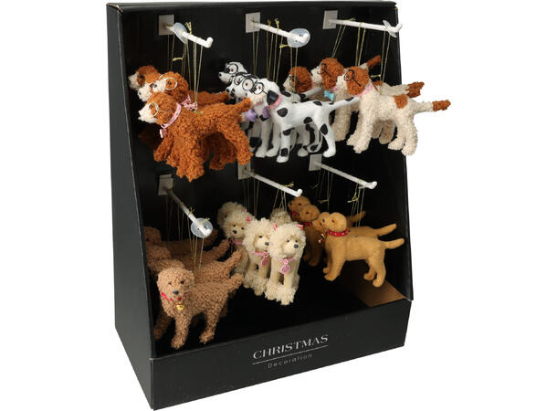Hund henge PP m/stoff ca10cm 6ass Display med 24 stk assortert 