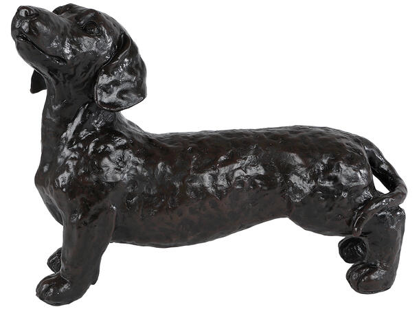 Hund mørk brun polyresin 29x10,5x22cm 
