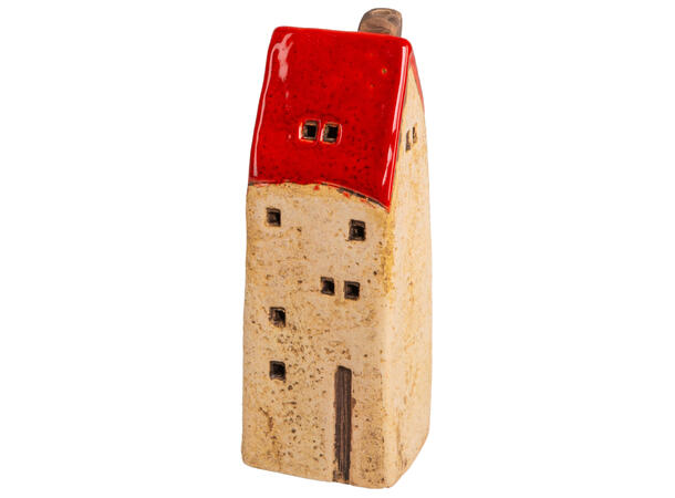 Hus LED beige/rød keramikk 5,6x15,3cm Batteri: 2xLR44 