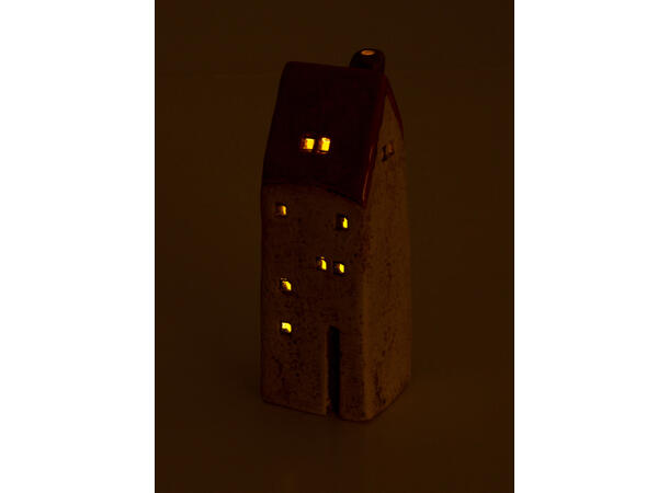 Hus LED beige/rød keramikk 5,6x15,3cm Batteri: 2xLR44 