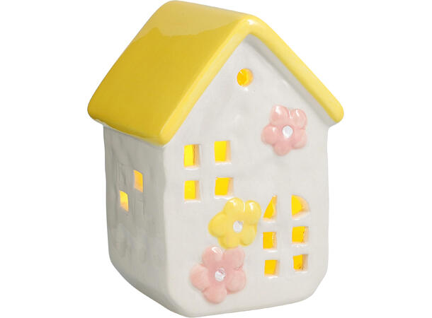 Hus LED keramikk pastell 7x10cm 3ass LED-belysning 