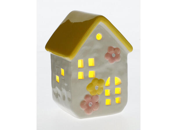 Hus LED keramikk pastell 7x10cm 3ass LED-belysning 