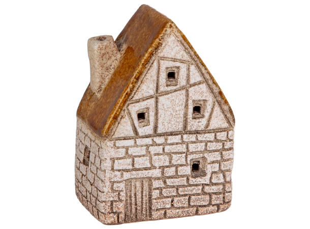 Hus keramikk beige/lys brun LED 9x11cm Batteri 2xLR44 