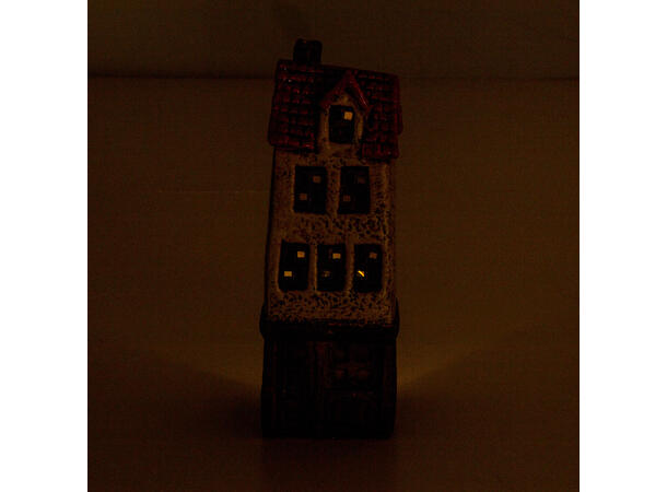 Hus keramikk beige/rød til telys 7x18cm 