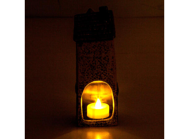 Hus keramikk beige/rød til telys 7x18cm 