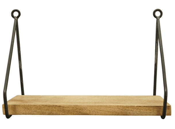 Hylle natur/sort tre/metall 30x20x16cm 