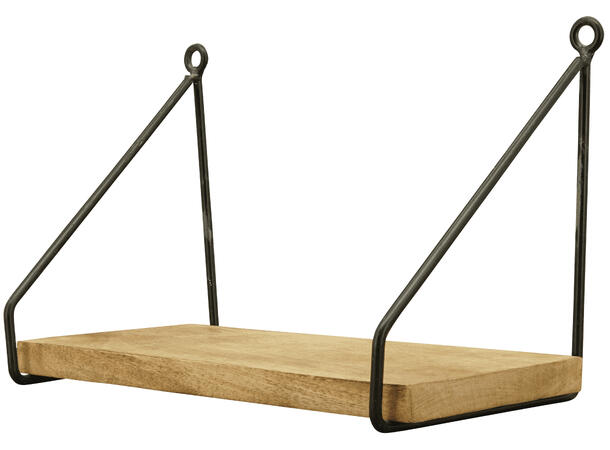 Hylle natur/sort tre/metall 30x20x16cm 