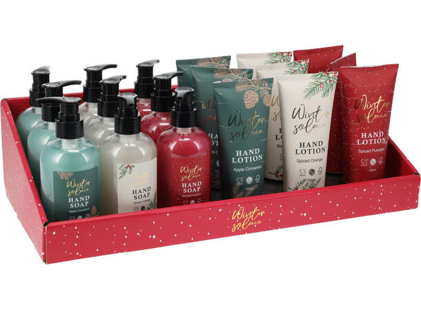 Håndsåpe 250ml og håndkrem 150ml 3ass 18stk i display 