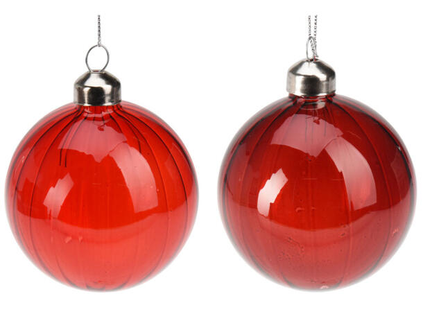 Julekule glass rød/burgunder 8cm Display med 12stk assortert 
