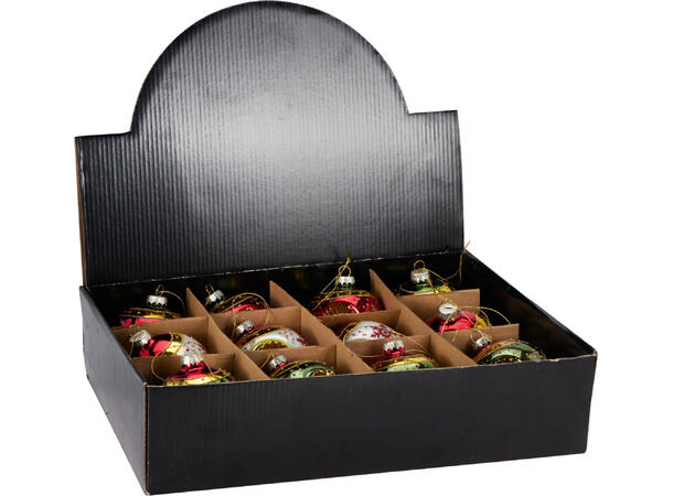 Julekule glass rød,grønn,gull 8cm 3ass Display med 12stk assortert 