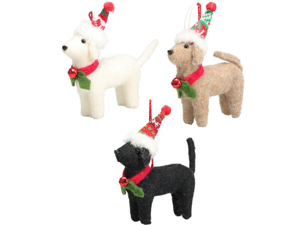 Julepynt Puddel av stoff henge 15cm 3ass 