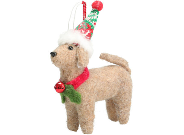 Julepynt Puddel av stoff henge 15cm 3ass 