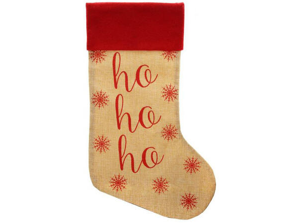 Julestrømpe jute m/rød Ho Ho Ho 46cm Polyester 