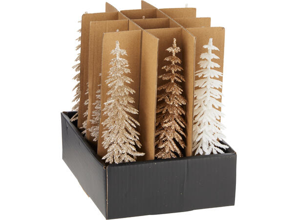 Juletre metall Gull Hvit h:18cm 3ass Display 12stk Trefot 