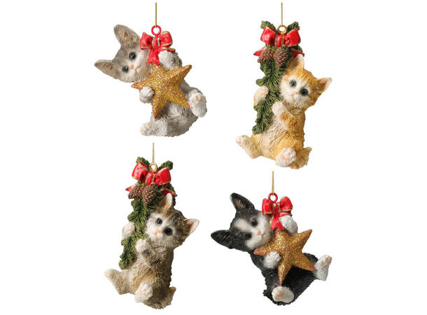 Juletrepynt Katt henge 6x8,5cm 4ass Display 12stk Vekt 60gram 