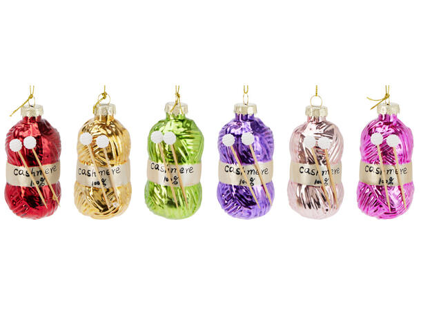 Juletrepynt strikkegarn glass 4x9cm 6ass Display med 12 assortert 