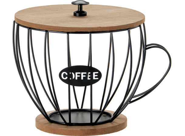 Kaffekapsel holder sort m/lokk 20cm Metall og tre 