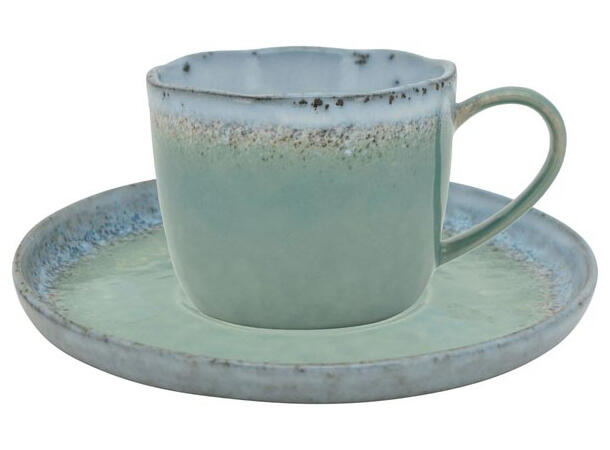 Kaffekopp m/fat gråblå keramikk 180ml Krus: 8x6cm Tallerken;14,6x2cm 