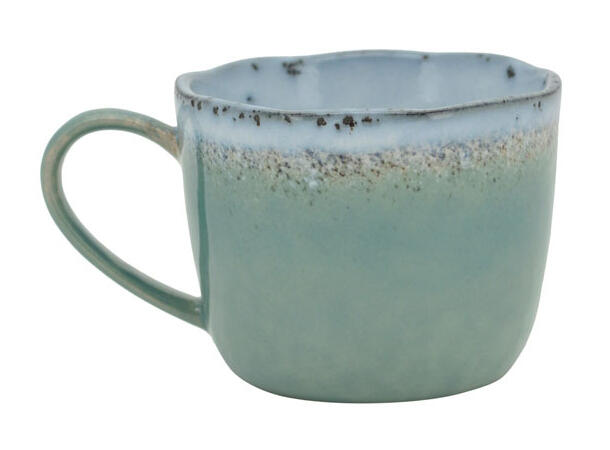 Kaffekopp m/fat gråblå keramikk 180ml Krus: 8x6cm Tallerken;14,6x2cm 