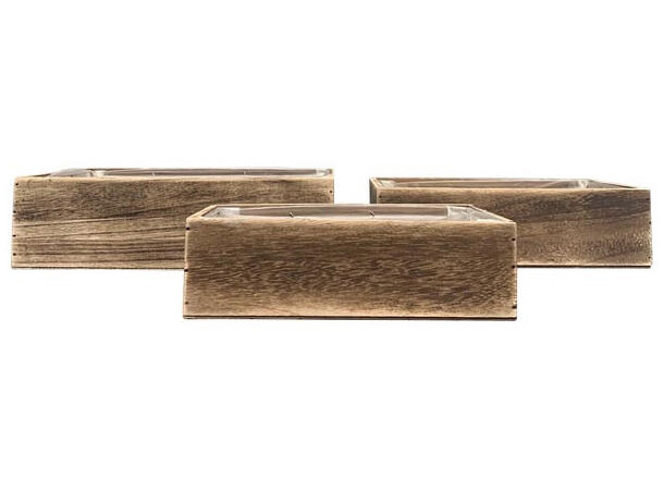 Kasse naturbrun tre m/plast s/3 24x14x7cm 28x18x8cm 32x22x9cm 