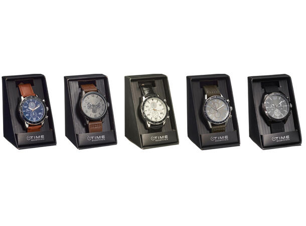 Klokke herre 25,5x4,5cm gaveeske 5ass Display: 20stk ass Batteri inkl:SR626SW 