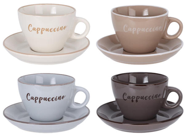 Kopp m/fat kera. Cappuccino 9x6,5cm 4ass Vekt:390gram Krem, mocca,mørk/lys grå 
