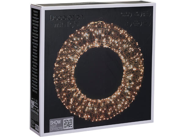 Krans 500 varmhvite LED metall 8x38cm IP44 adater Timer 6/18 on/off funksjon 