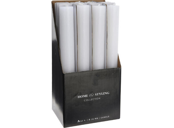 Kronelys rustikk hvit 3x25cm Display 12stk  Brenntid 18 timer 