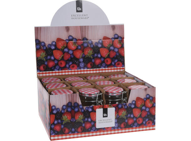 Krukke glass oppbevaring 250ml 2ass Display med 12stk 6,8x11,5cm 9x12cm 