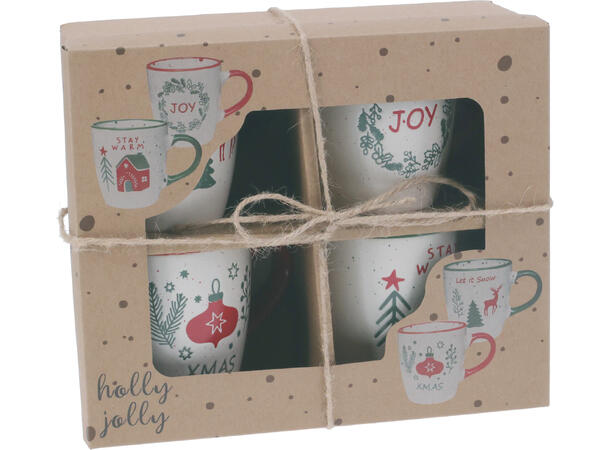 Krus jul/tekst keramikk 7x8cm 4ass s/4 Vekt:200gram 200ml 
