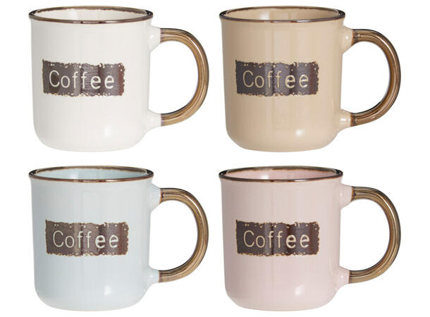 Krus kaffe 200ml gravert tekst 8cm 4stk Forpk 4sett kaffekrus 