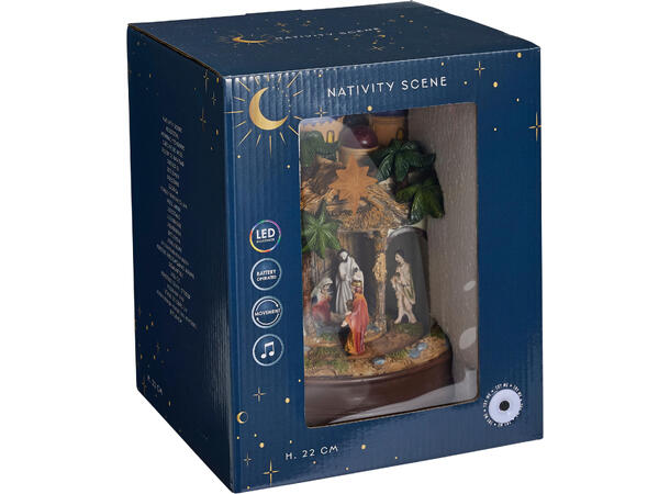Krybbe Betlehem LED Musikk 18x22cm 2ass Roterer Batteri 3xAAA  inkl. 