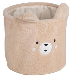 Kurv beige plysj m/dyrefjes 25x30cm