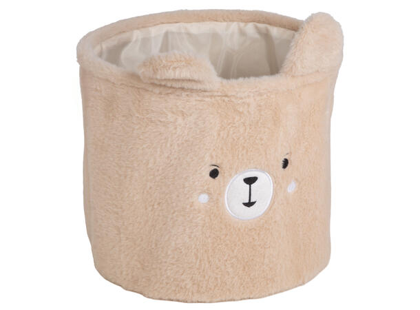 Kurv beige plysj m/dyrefjes 25x30cm 