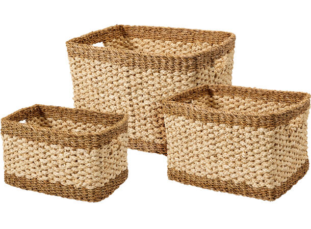 Kurv flettet sjøgress s/3 30x22x19cm 34x26x23cm 38x30x30 