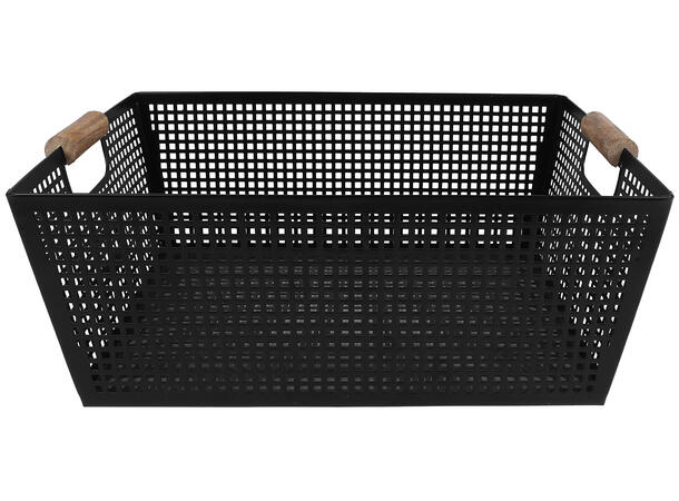 Kurv m/håndtak sort metall/tre 38x26x14cm 