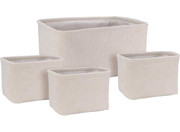 Kurvsett avlang krem polyester s/4 Sett: 23 x 17 x 16 cm, 36 x 26 x 20 cm 